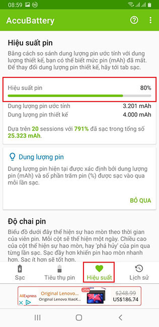 AccBattery - Hiệu suất pin